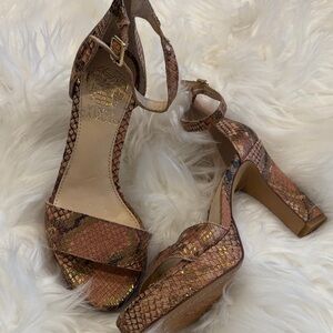 Vince Camuto Brown and Gold Snakeskin Heels